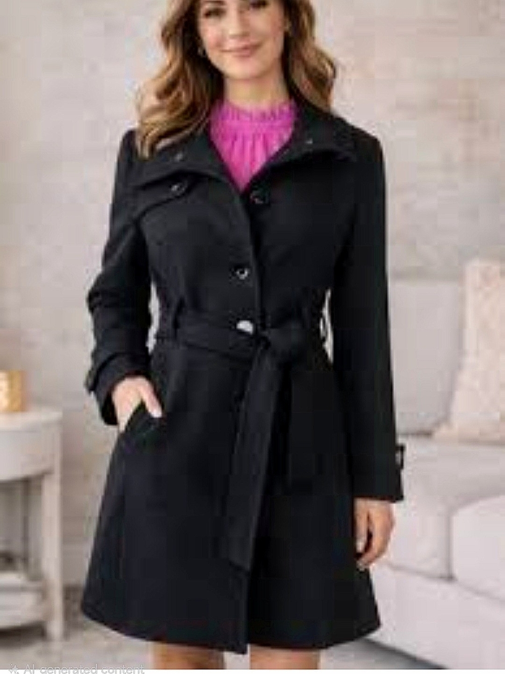 Kenneth Cole Wool Belted  Single-Breasted Winter Coat
